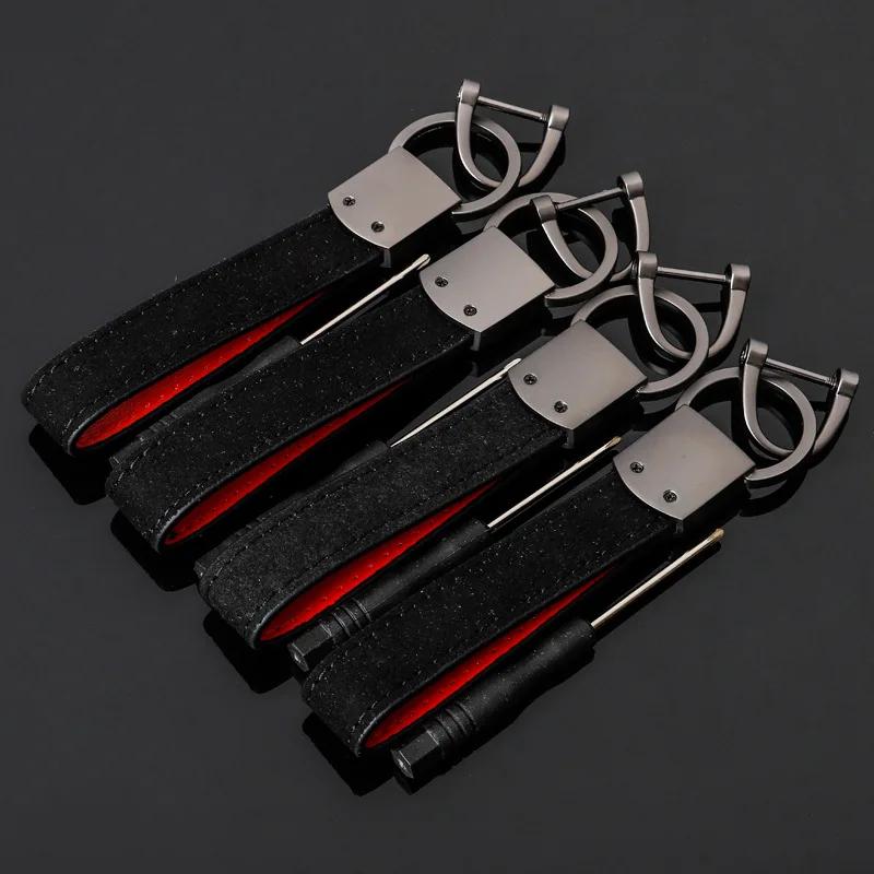 Suede Car Keychain Pendant for Mitsubishi Lancer Ex Mirage V33 Outlander Delica Pajero Galant Eclipse Key Rings Ke Chain Holder QC3