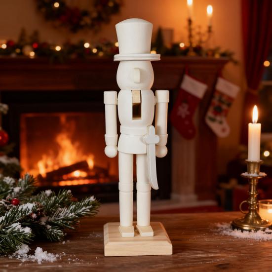 18CM Noël Bois Non Fini Figurine Casse-Noisette Bricolage Vierge Non Peint Figurine de Soldat Ornement Décoration Fête de Vacances