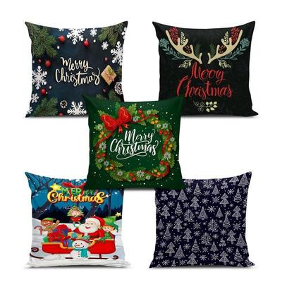 Soft Fabric Designer Decorative Printed Merry Christmas Theme Cushion Cover Xmas Decorations for Sofa Living Room Set of 5 16 X 16 Inch Multi