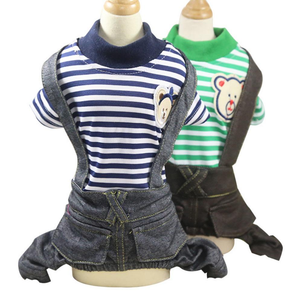 Pet Dog Four-legged Striped Denim Cat Overalls Than Bear Fighting Cat Clothes Dog Supplies