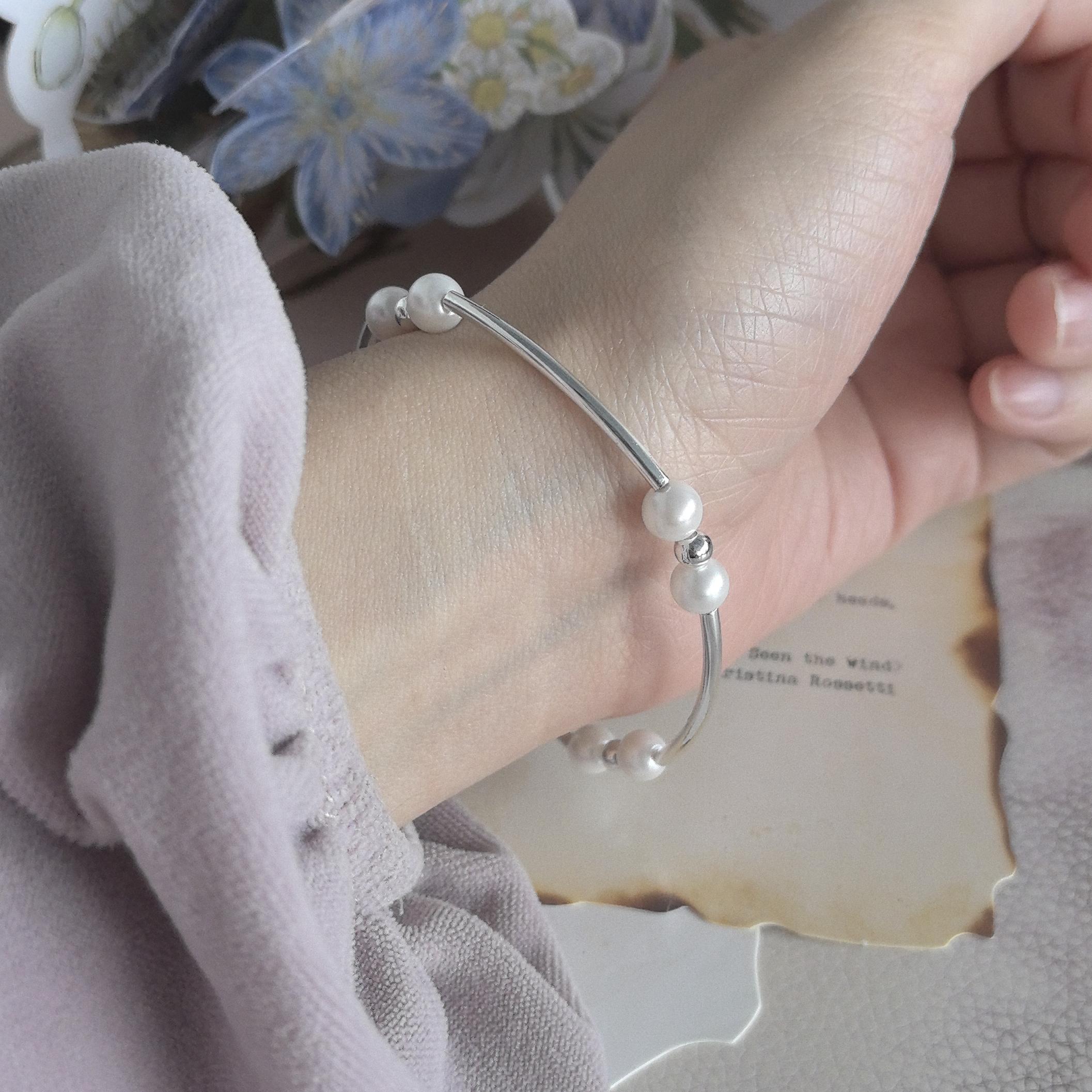 PANJBJ 925 Sterling Silver Bracelet For Women Natural 4mm Amethyst Moonstone Pearls Minimalism Versatile Jewelry Wholesale