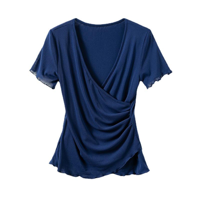 Women's Mesh Ice Silk V-Neck Short Sleeve Tee - Slimming Chic Summer Top
