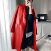Autumn and winter new Haining imitation sheepskin leather jacket women's medium and long cotton suit collar leather trench coat jacket has large size