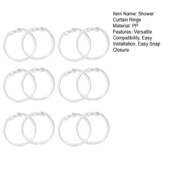 12 Pcs Plastic Shower Curtain Rings O Shape Clear Shower Curtain Hooks Easy Snap Closure Curtain Hooks for Bathroom Shower Curtain And Liner