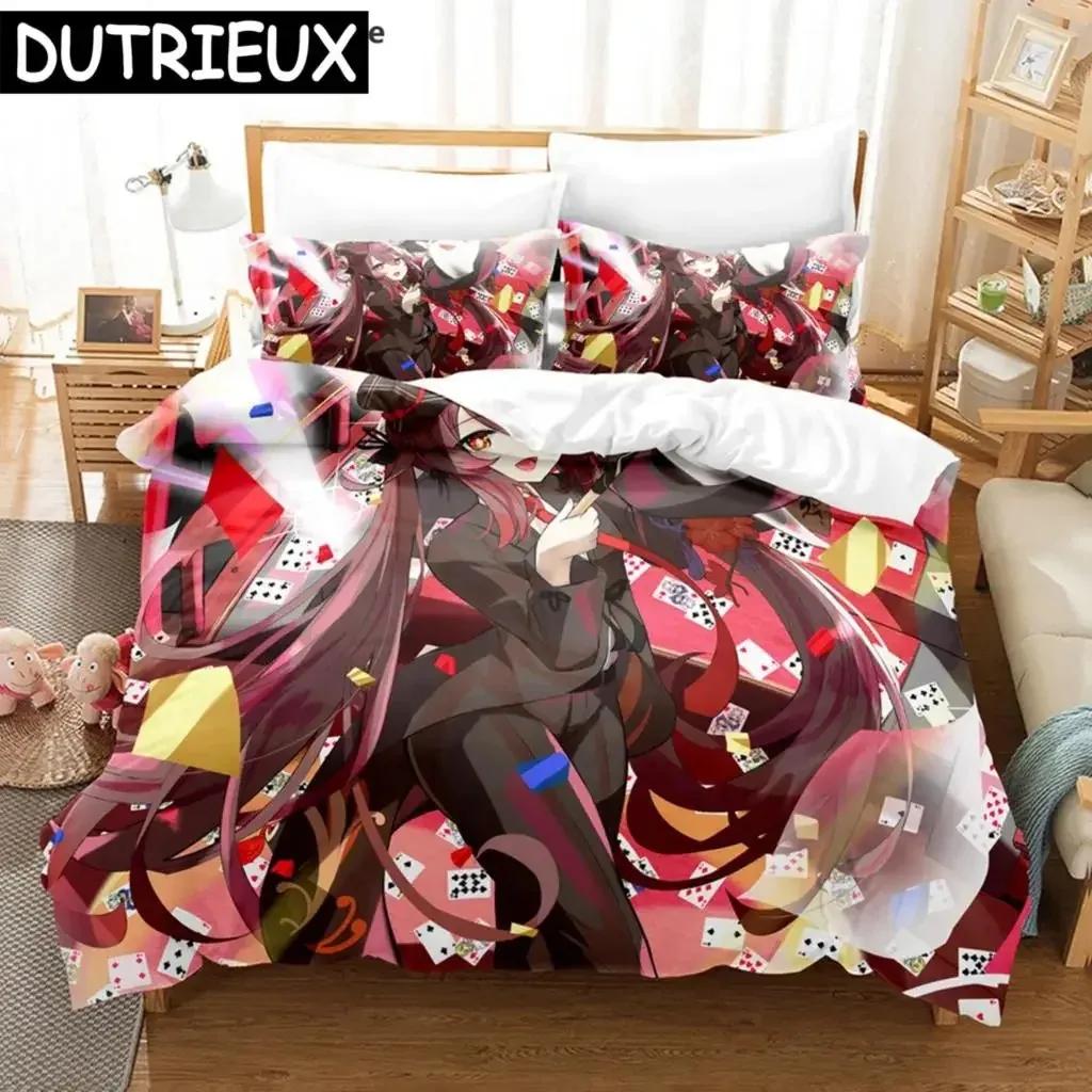 Hu Tao Genshin Impact Spiel 3D Bettbezug Bettwäscheset Steppdecke Leinen Kissenbezüge Heimdeko Einzel Doppel Twin King Queen