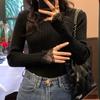Spring Autumn Semi-turtleneck New Lace Pullover Long Sleeved Sweater Fashion Long Sleeve Women Knitted Bottoming Shirt Elegant Simple Slim Fit Top
