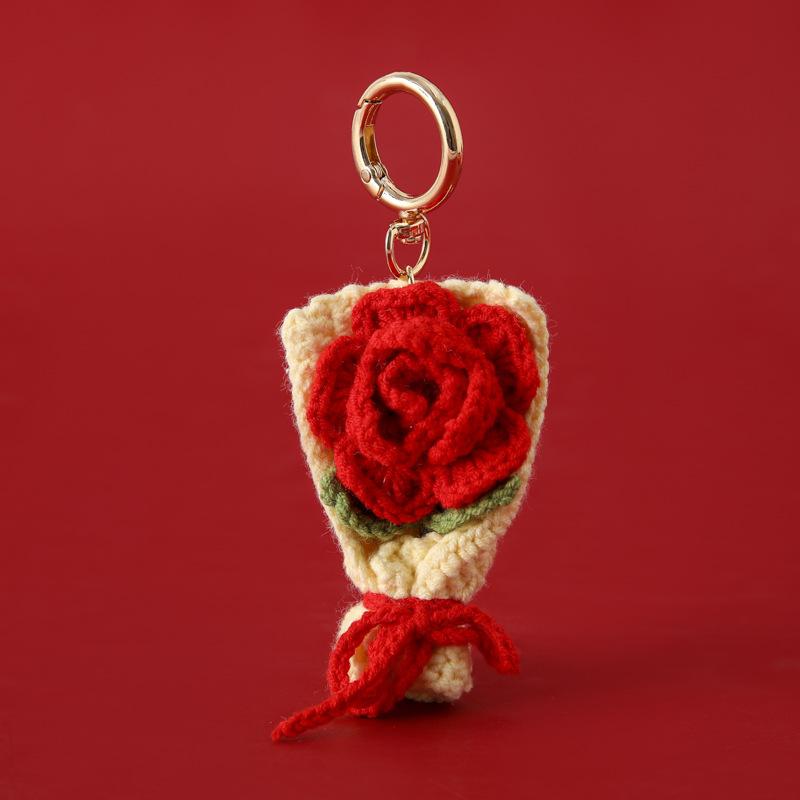 Crocheted Bouquet Handheld Flower Design Chic Bag Pendant Handmade Multiple Colors Gift Accessories 6 Colors
