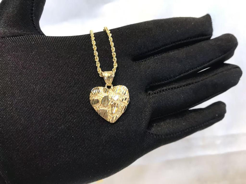 Hip Hop Unique Design Gold Nugget Cut Heart Shaped Charm Pendant Necklace for Women/men Jewelry