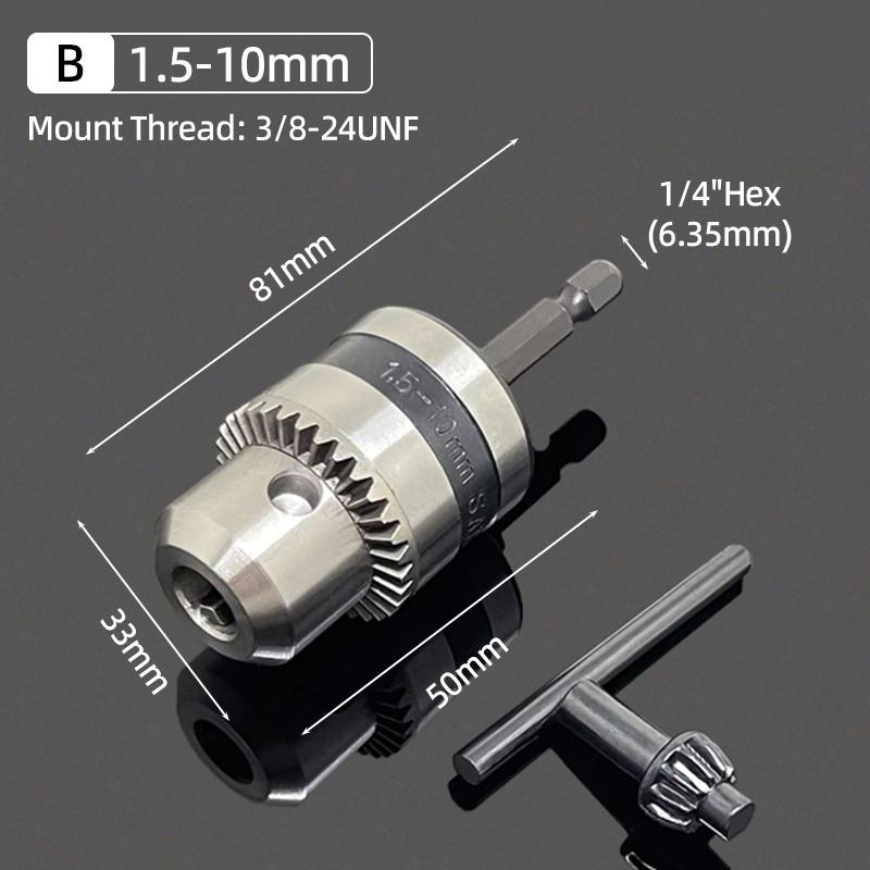 1Pc 1.5-10mm OR 0.8-10mm 1/4" Hex Shank Drill Chuck Keyless Drilling Quick Change Bit Adapter Converter Woodworking Power Tool
