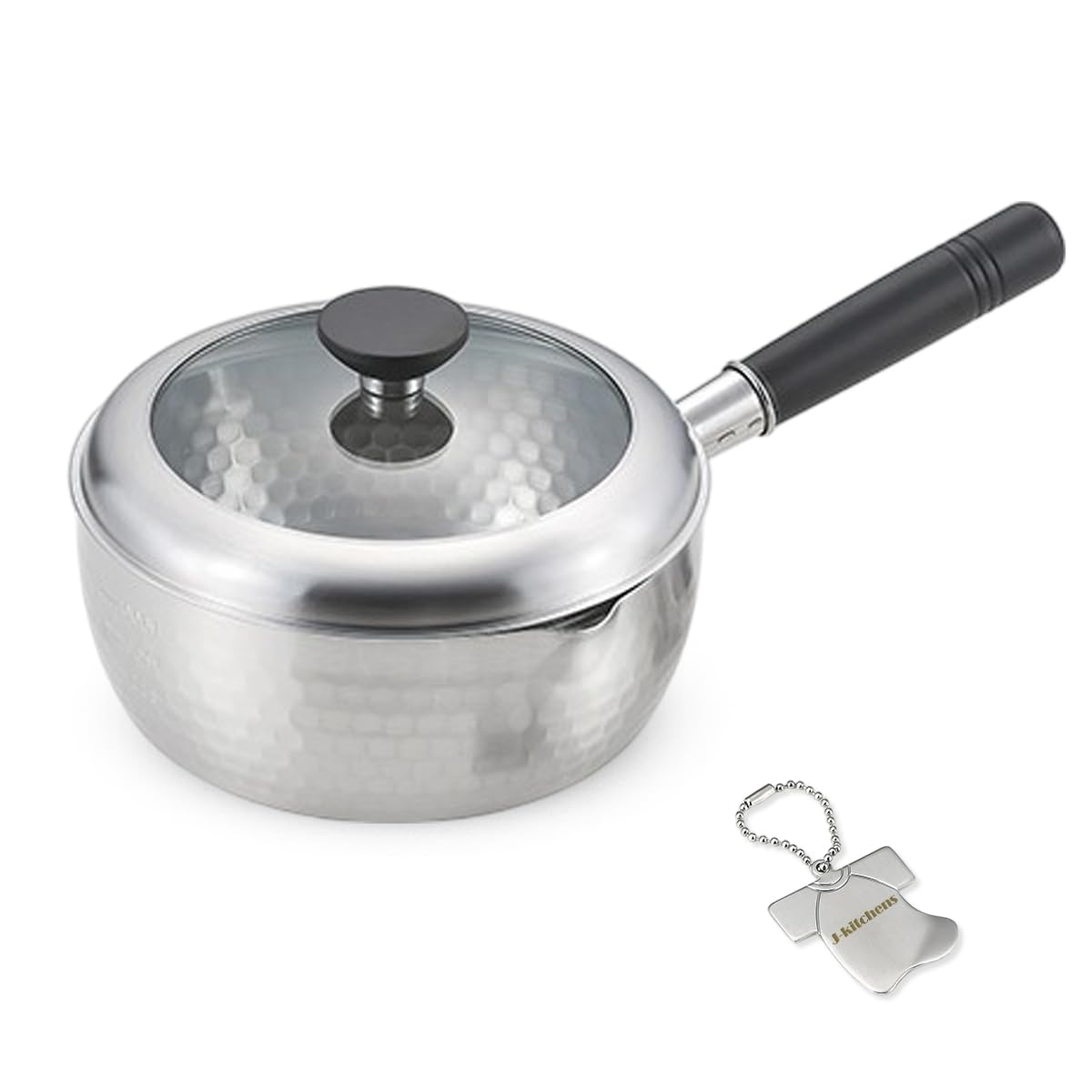 

Кастрюля из нержавеющей стали с кованой текстурой, Сделано в , с оригинальной биркой J-kitchens, 20 см, Крышка, Устойчива к ржавчине, Подходит для газа/индукции, Япония,