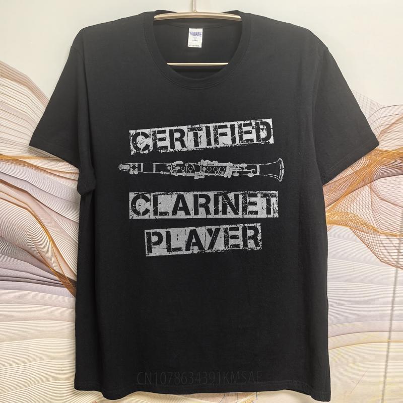 Basic Teenagers Summer tshirt Certified Clarinet Player With Instrument Graphic Short Sleeve Cotton Crew Neck Men Top