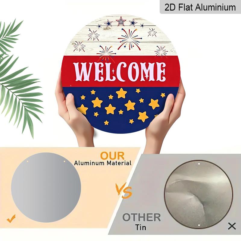 2D Flat Aluminum Independence Day Style Welcome Sign Wall Decoration, Available In Various Sizes, Firework Pattern. Suitable for Living Rooms