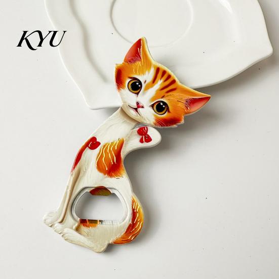 Decorative Fridge Magnet Cat Bottle Opener Magnet, Vintage Cartoon Kitten Magnetic Opening Tool for Home Bars and Kitchen Office