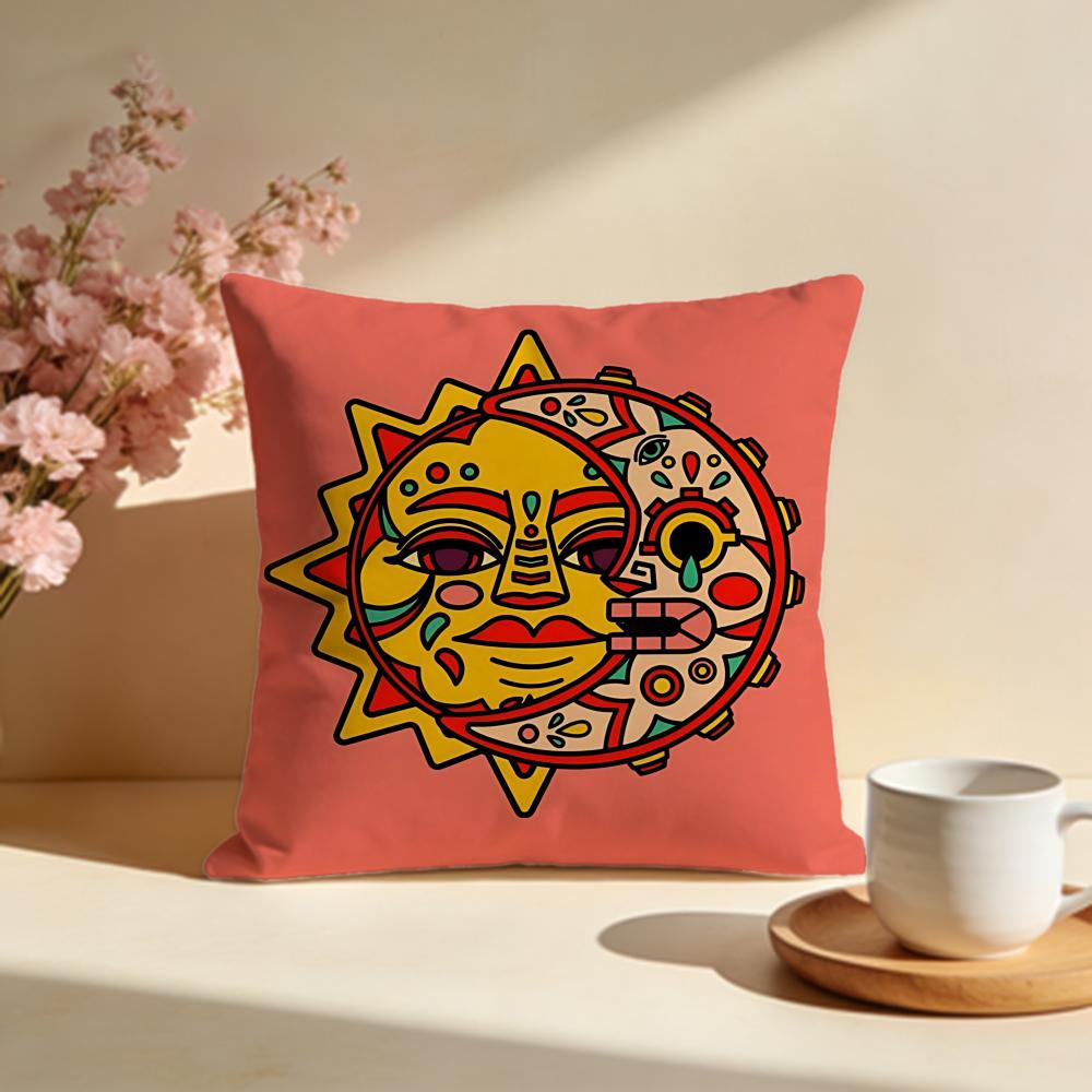 Radiant Sun Face Cushion Cover Soft Pillow Cases for Home Bedroom Living Room Sofa
