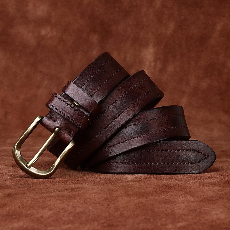 Men's Belt Retro Rub Colored Distressed Genuine Cattlehide Leather Surface Casual Denim Overalls Belt