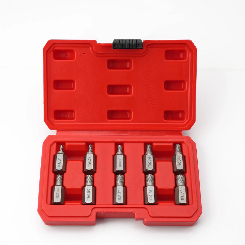 With Storage Case 10-Pack Hexagonal Head Bolt Remover, Multi-Spline Screw Extractor Set Chrome Moly Alloy Steel