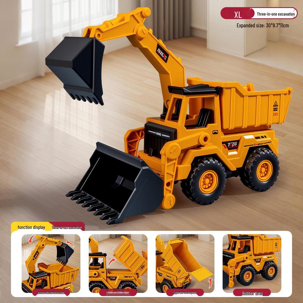 Eylemsizlik Mühendislik Aracı için Damperli Kova ve Forklift Durdurma Arabası Modeli ile Çocuk İtmeli Ekskavatör Oyuncağı.