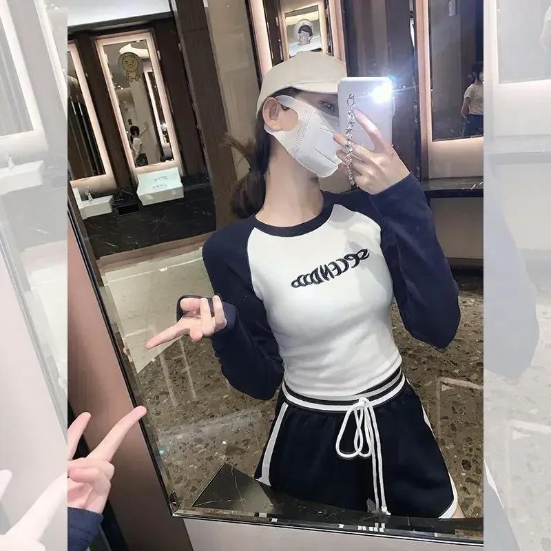 Langarm T-Shirt für Frauen Crop Frühling Herbst Tops Frau Schlank Mode Kleidung Hohe Qualität Top