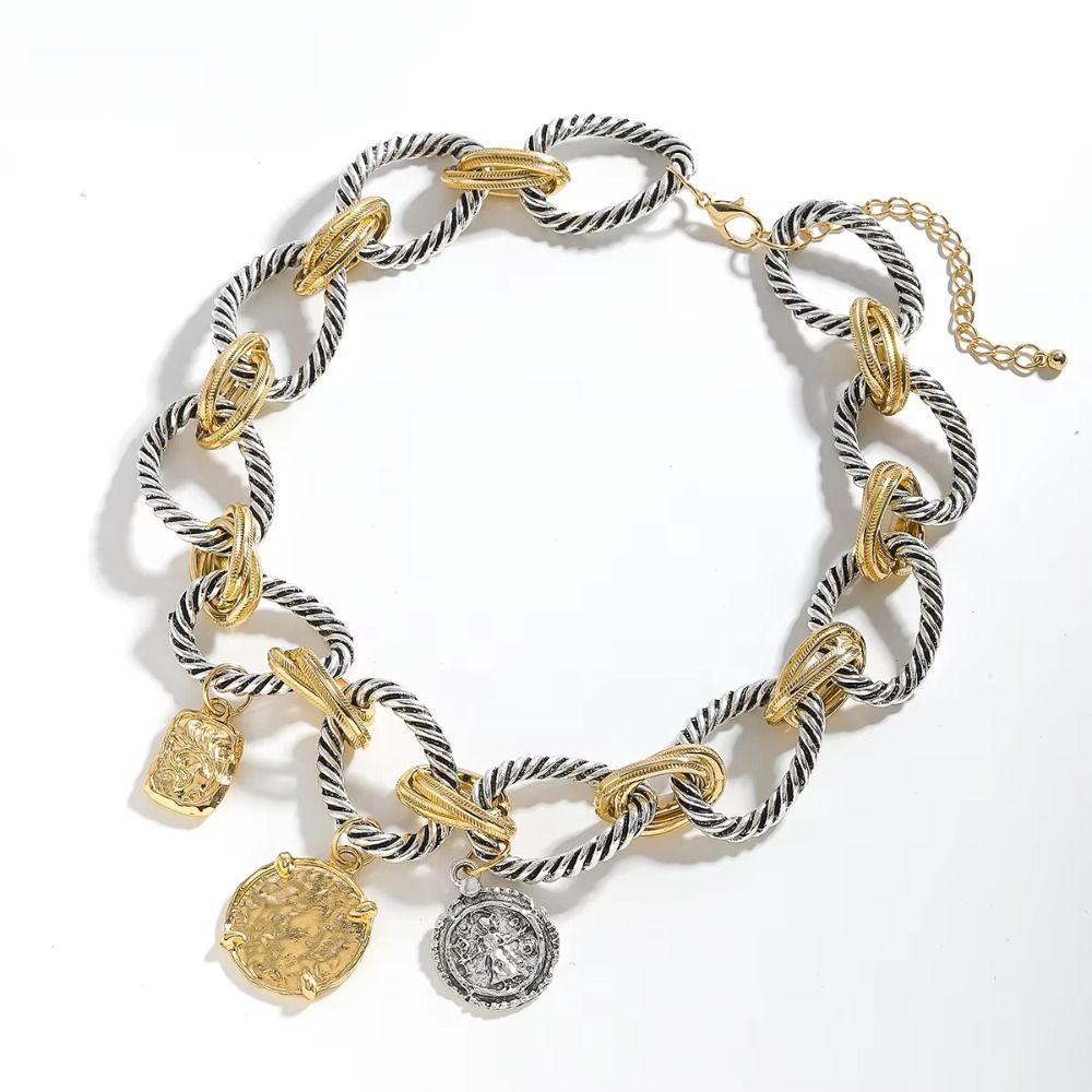 Vintage Cuban Chain Necklaces Fashion Neck Jewelry Charm Geometric Pendant  for Party