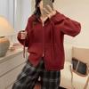 Soft Waxy Hooded Zipper Sweater Cardigan Jacket Women's Autumn and Winter Thickened Loose Lazy Style Autumn and Winter Casual Knitted Top