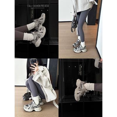 Rindslederversion~ Lederplateau Dad-Schuhe Damen Herbst Leder Mesh Retro Vielseitige Freizeit-Sportschuhe