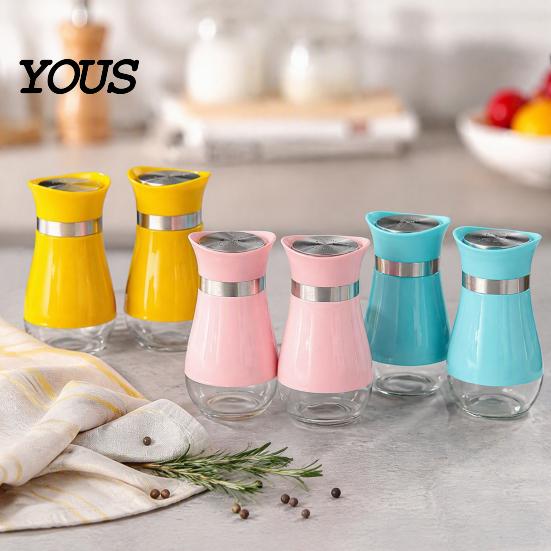 Stainless Steel Spice Containers 2PCS Glass Seasoning Jar, Moisture Proof Kitchen Organization Accessories Holders, Nordic Style Refillable Dispenser