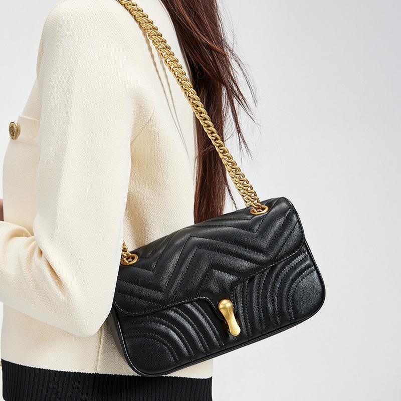 Genuine Leather Bag Crossbody for Women  Versatile Autumn and Winter New High-value Chain Bag for Women Niche Light Luxury Shoulder Bag