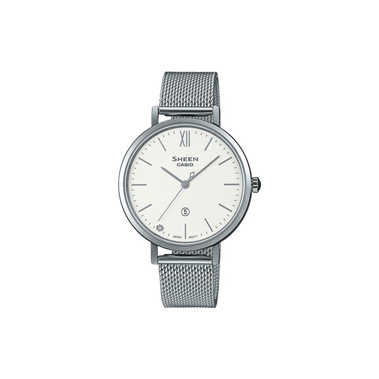 

Casio Sheen Series Minimalist Fashion Metal Weave Quartz Movement Stainless Steel Strap Watch Women watches White SHE-4539M-7AUPR Regular Watch Box,Silver Watch Case