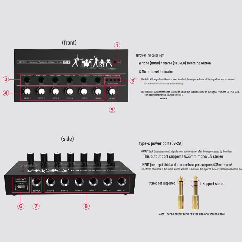 8-Channel Compact Audio Mixer for Microphones & Instruments