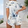 Womens V Neck Short Sleeve Plus Size One Piece Jumpsuit Garment