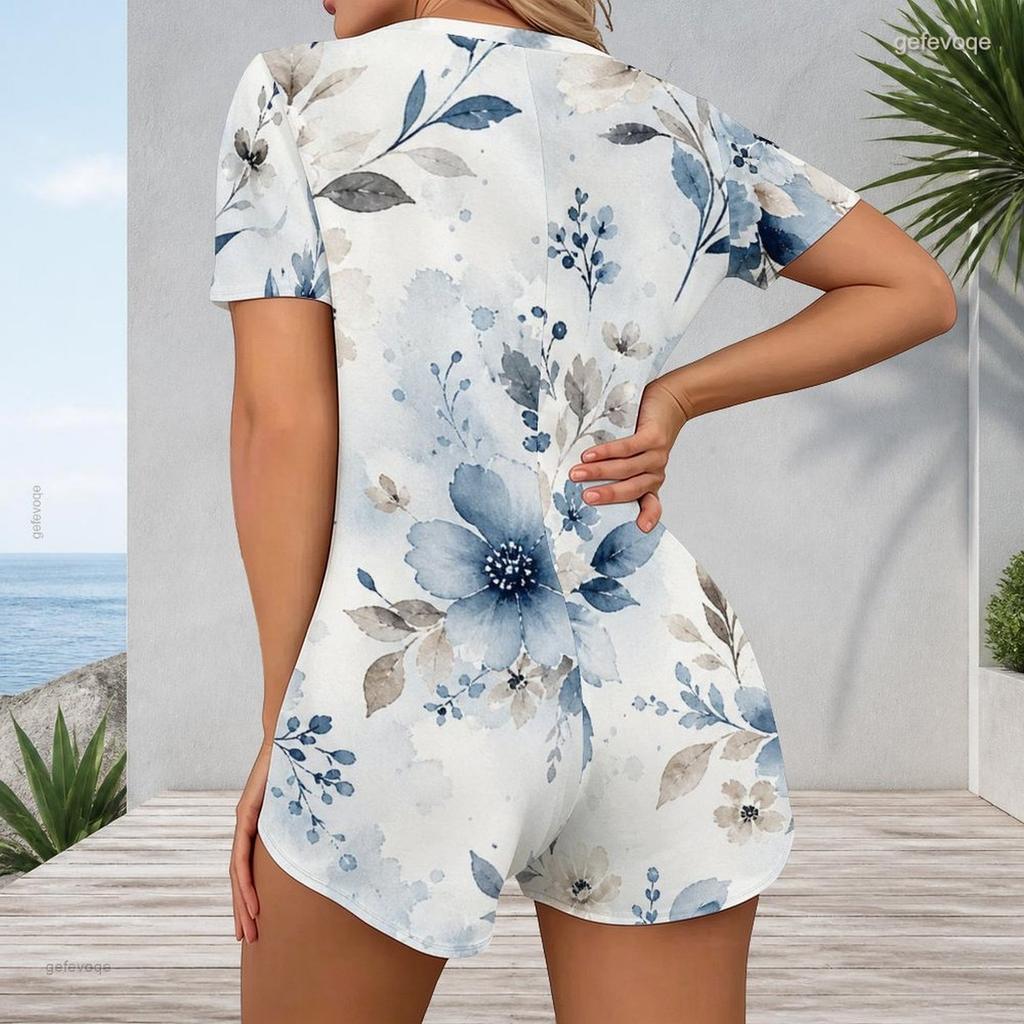 Womens V Neck Short Sleeve Plus Size One Piece Jumpsuit Garment