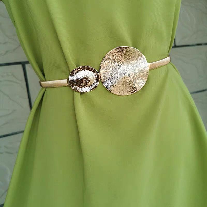 Stylish Rose Metallic Flower Accessory Elastic Waist Belt For Dresses Casual