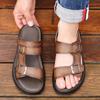 Fashion Men's Breathable Leather Sandals Solid Color Men Summer Shoes Casual Comfortable Open Toe Sandals Soft Beach Shoes
