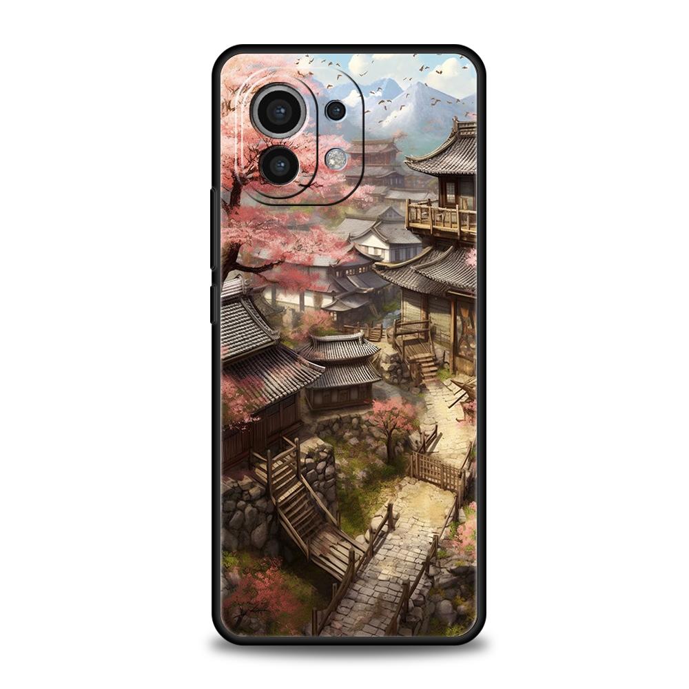Phone Case Cover for Xiaomi Poco F7 F6 F5 F4 F3 X7 X6 X5 X4 X3 NFC M4 C51 C55 GT Pro 5G Soft TPU Chinese Architecture Landscape