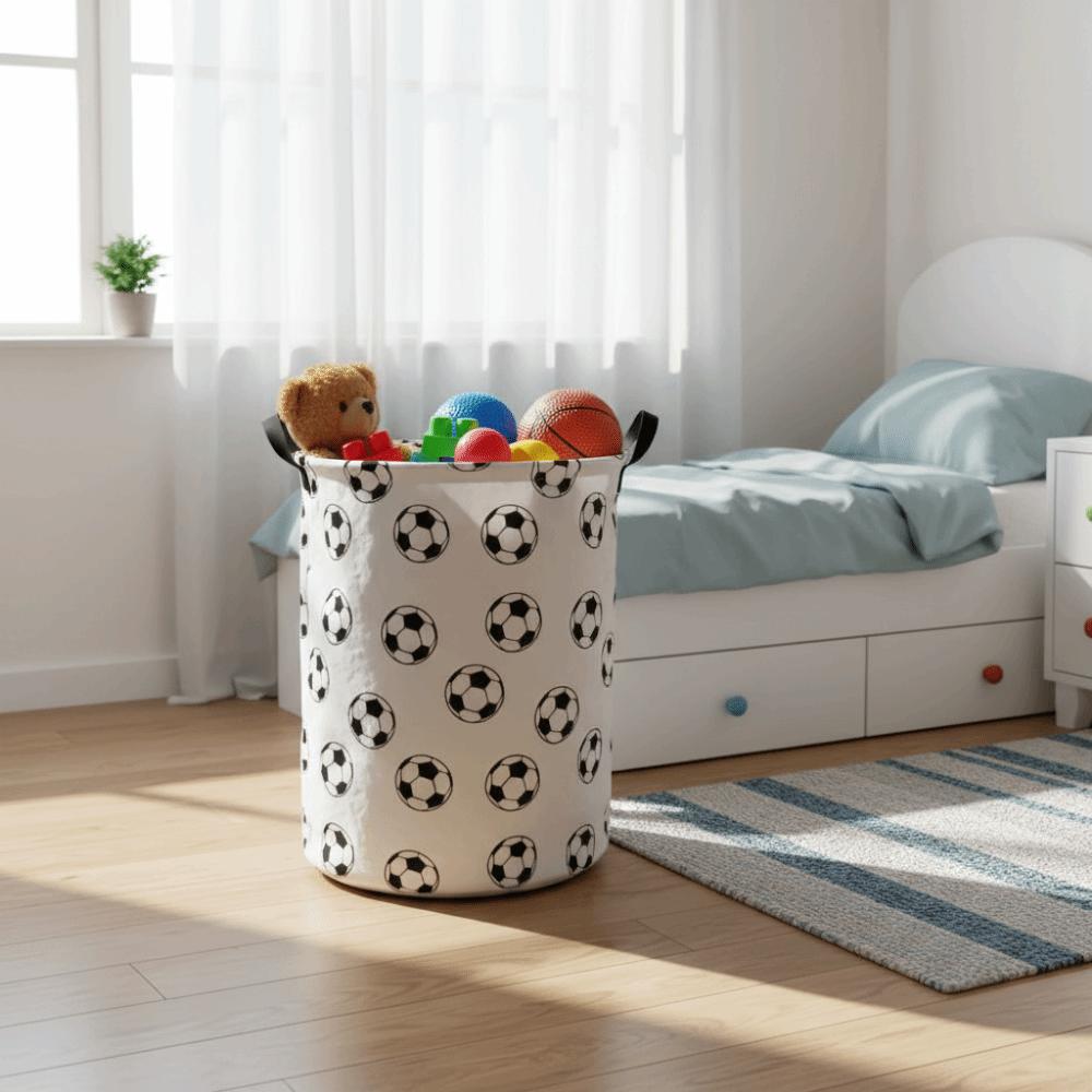 Collapsible Laundry Basket With Handles Large Capacity Dirty Clothes Basket Foldable Football Print Storage Bucket Laundry Room