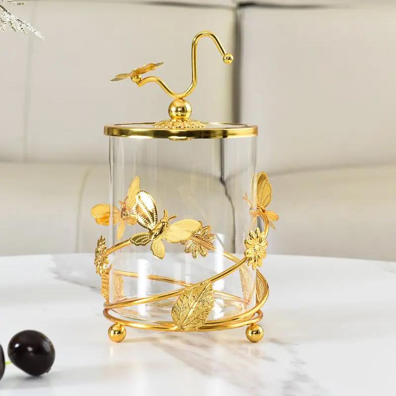 Modern Metal Glass Storage Jar Modern Candy Clear Glass Decorative Jar Golden Butterfly Storage Bottle Home Decoration Ornaments