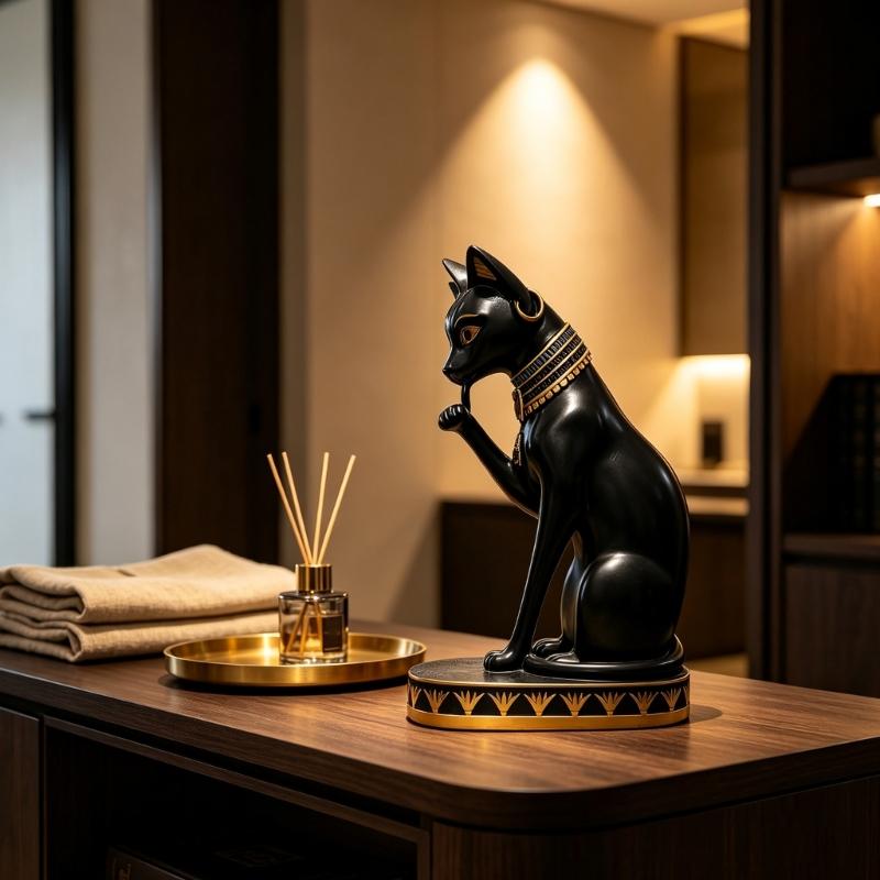 Altes Ägypten Harz Katzen Göttin Bastet Figur für Regal Styling, Indoor Dekorative Statue für Schreibtische und Vitrinen