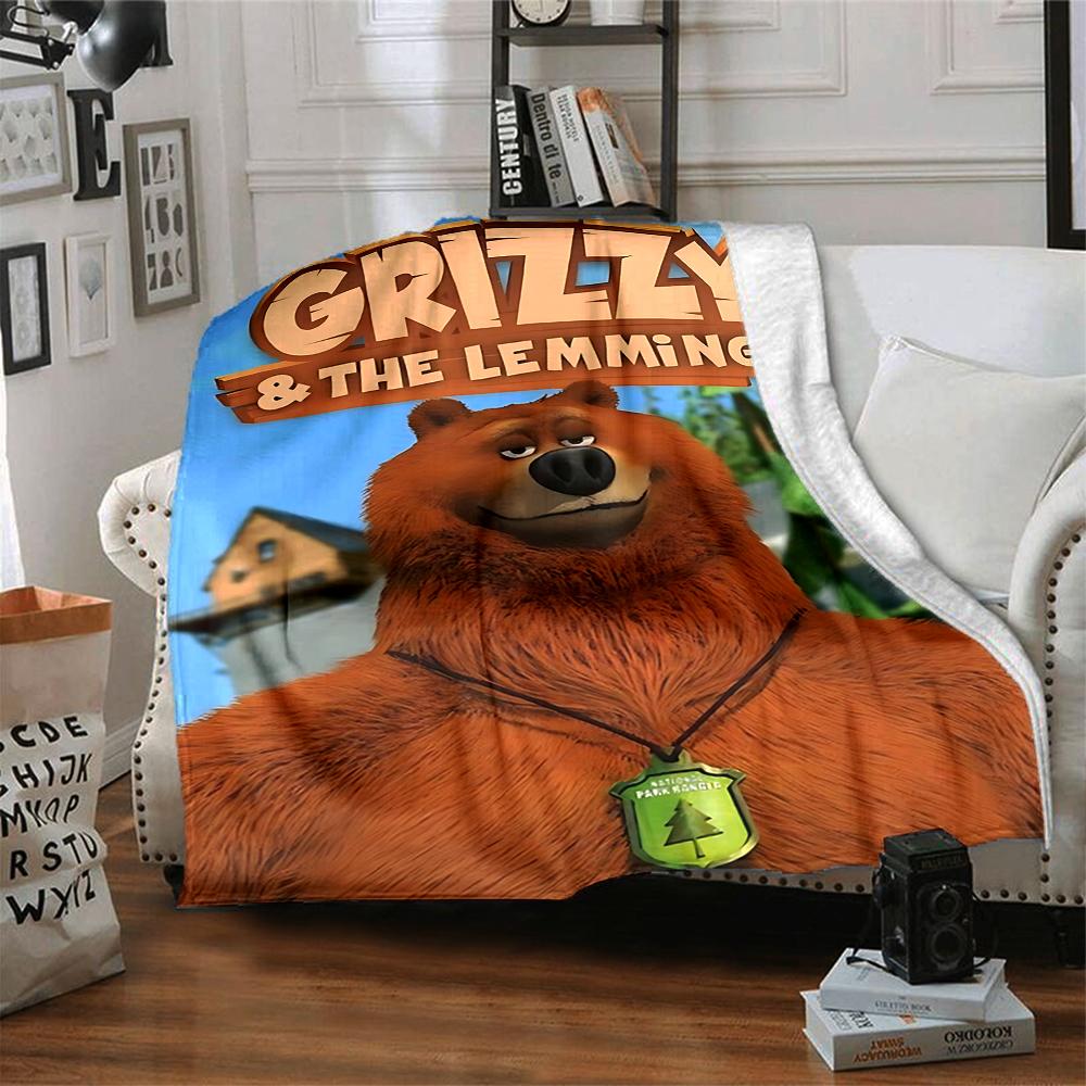 1Pc Grizzy Lemmings Flannel Fleece Blanket Soft Warm Throw Blanket For Sofa Bed Couch Home Decor Travel Nap Blanket Xmas Gift Q1698