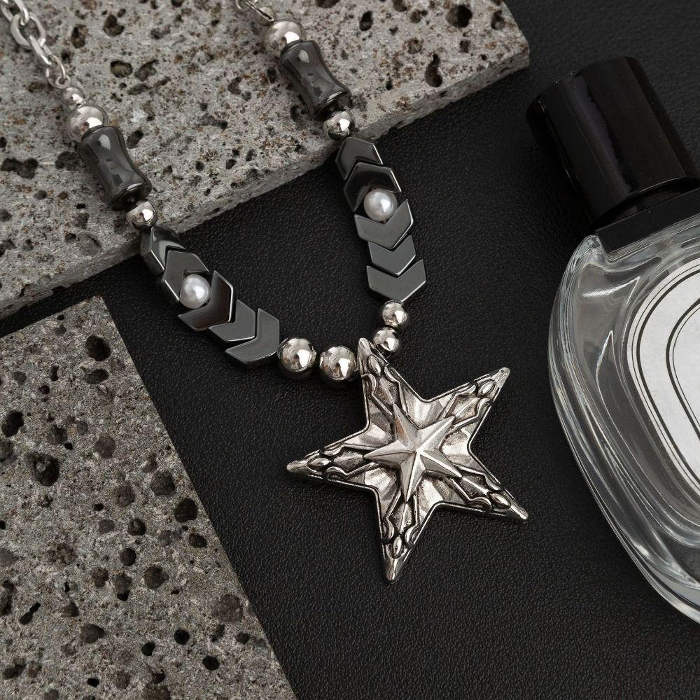 Goth Y2k Punk Necklace Beaded Simple Metal Necklace Sweater Chain Star Pendant Necklace Streetwear