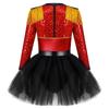 Girls Sequin Tassel Magician Costume Long Sleeve Epaulet Design Tutu Skirt Built In Brief Circus Dress Up