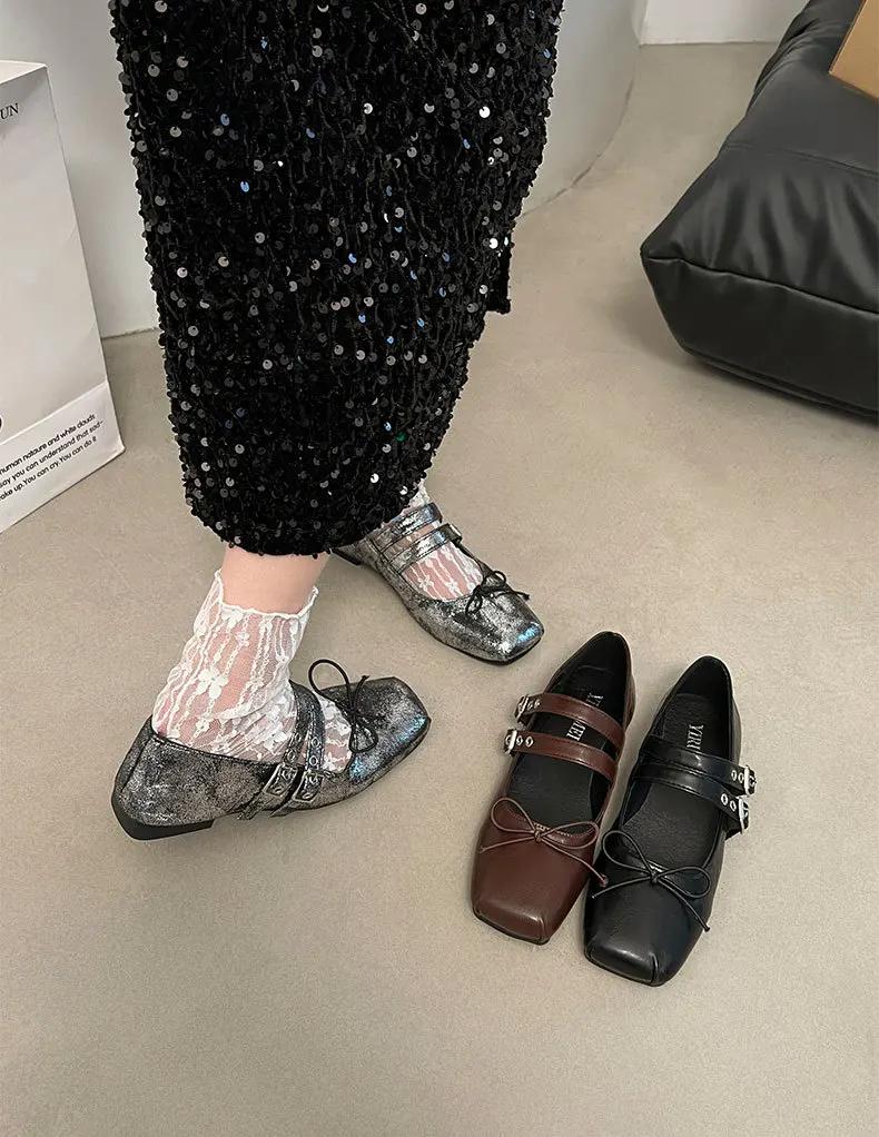 Fashion Spring Mary Jane Shoes Fashion Women's Comfortable Soft Bottom Square Head Flat Shoes Women's Comfortable Ballet Shoes