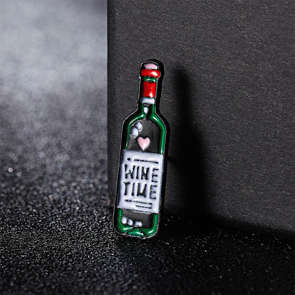 WINE TIME Wine Bottle Glass Couple Brooch For Women Men Red Wine Cup Enamel Lapel Pins Bag Clothes Button Badge Cartoon Jewelry