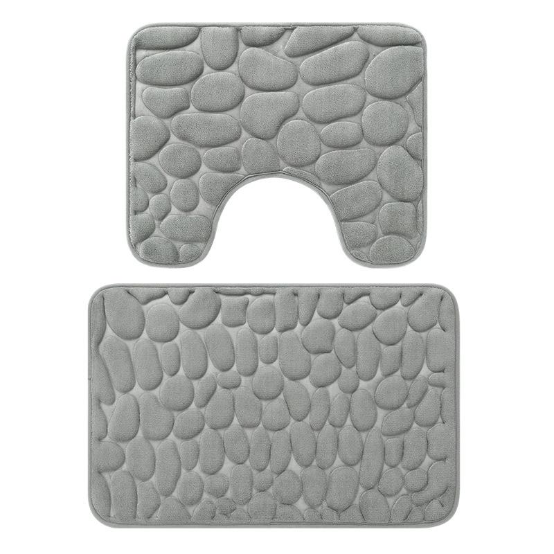 Inyahome Memory Foam 2 Pieces Bath Rugs Set Soft Non-Slip Thick Bath Mat and Contour Toilet Rug Absorbent Washable Bathroom Rugs