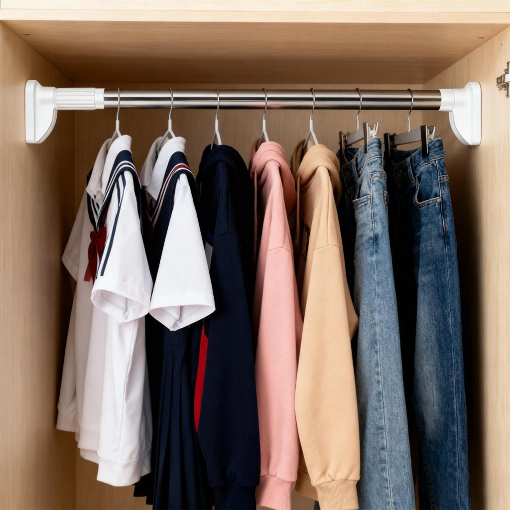 Adjustable Stainless Steel Shower Curtain Rod Clothes Drying Rack No-Drill Telescopic Pole for Laundry Room Bathroom