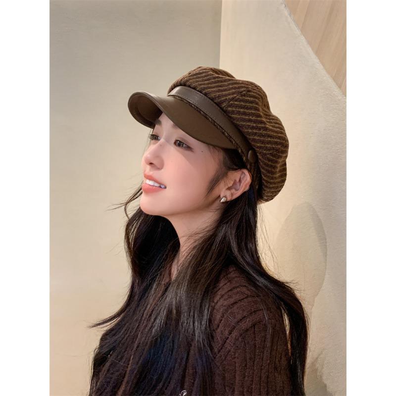 Women S Vintage Plaid Octagonal Newsboy Cap Elegant Versatile Casual