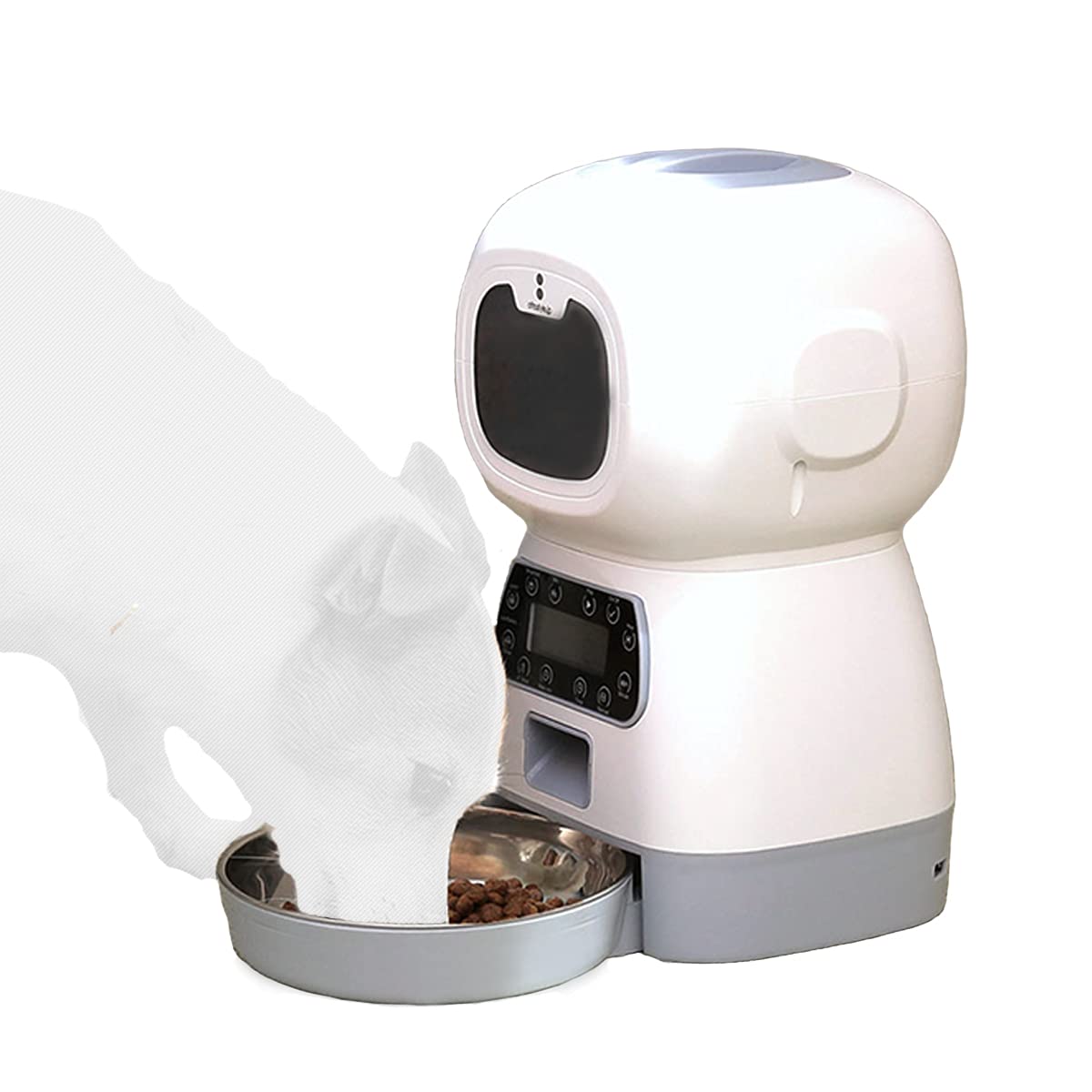 

Автоматическая кормушка для домашних животных для собак и ЖК-дисплей Легкая запись количества еды Здоровье До 4 Оставшееся количество энергии Крышка резервуара для корма Лоток из нержавеющей стали белый