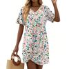 Women's Summer Casual Floral Printed Hem Knotted Short Sleeve Dresses