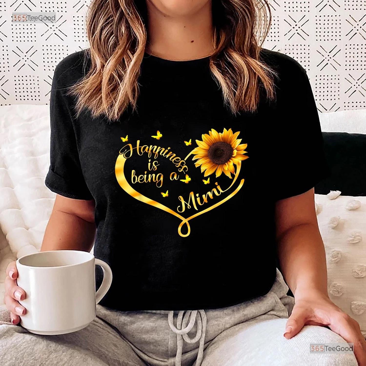 Happiness Is Being A Mimi Shirt, Sunflower Grandma Mothers Day T-shirt Tee S