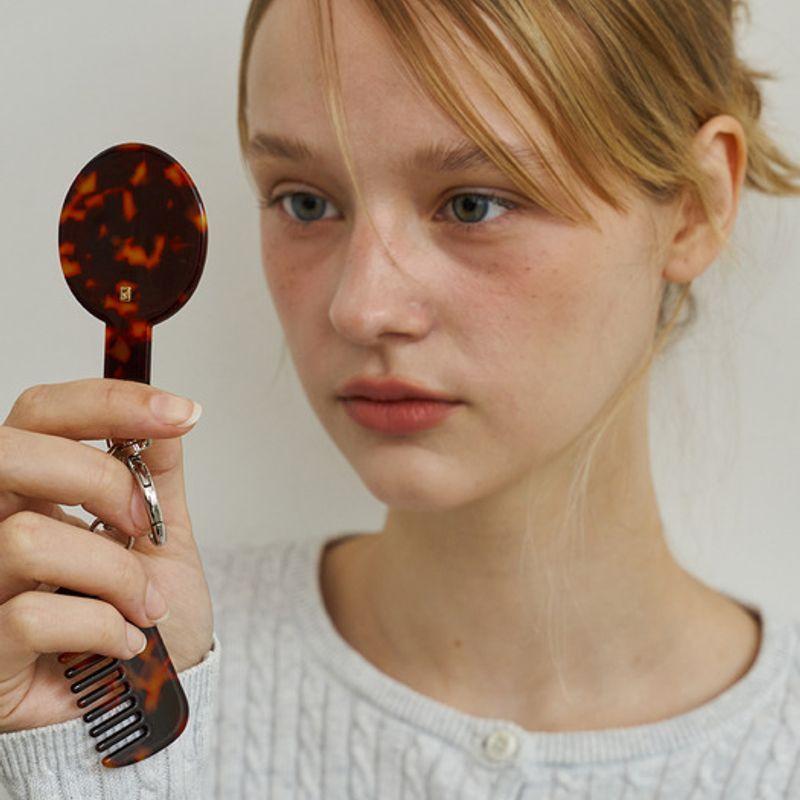 

Ssecondo [SET]Mirror & comb duo keyring, Elva SET_ 2 colors Brown leopard