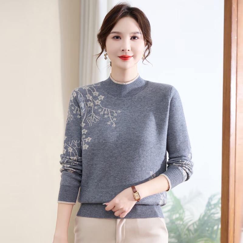 Fengxiao Mama Mid-Aged Women's Floral Thermal Knit Pullover